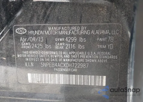 2013 Hyundai Sonata Gls from USA, damaged, VIN 5NPEB4ACXDH722987